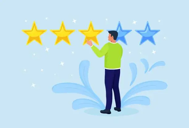 Vector illustration of Star rating. Client feedback, customer review. Survey for marketing service