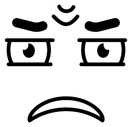 Angry face expression. Rage emotion. Grumpy doodle isolated on white background