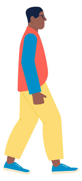 illustrations, cliparts, dessins animés et icônes de homme noir en gilet orange. travailleur marchant - portrait homme sérieux extérieur