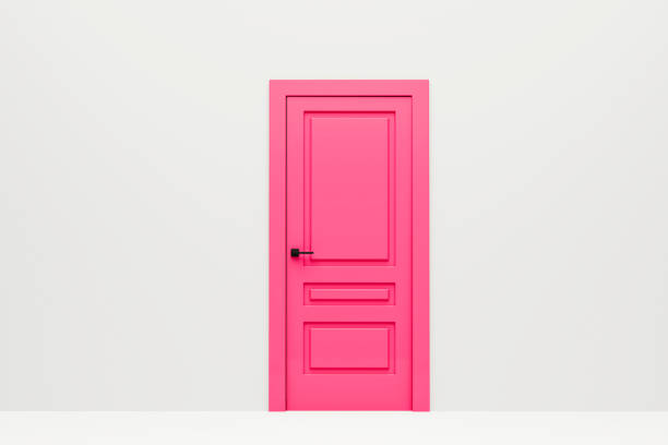 istock Abstract door viva magenta colored on white wall. 3d rendering 1446562366