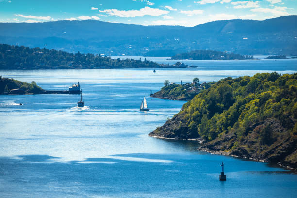 Scenic Oslofjord and Oslo waterfront view, capital city of Norway