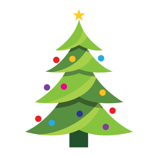 ilustraciones, imágenes clip art, dibujos animados e iconos de stock de árbol de navidad estilo plano - arbol navidad