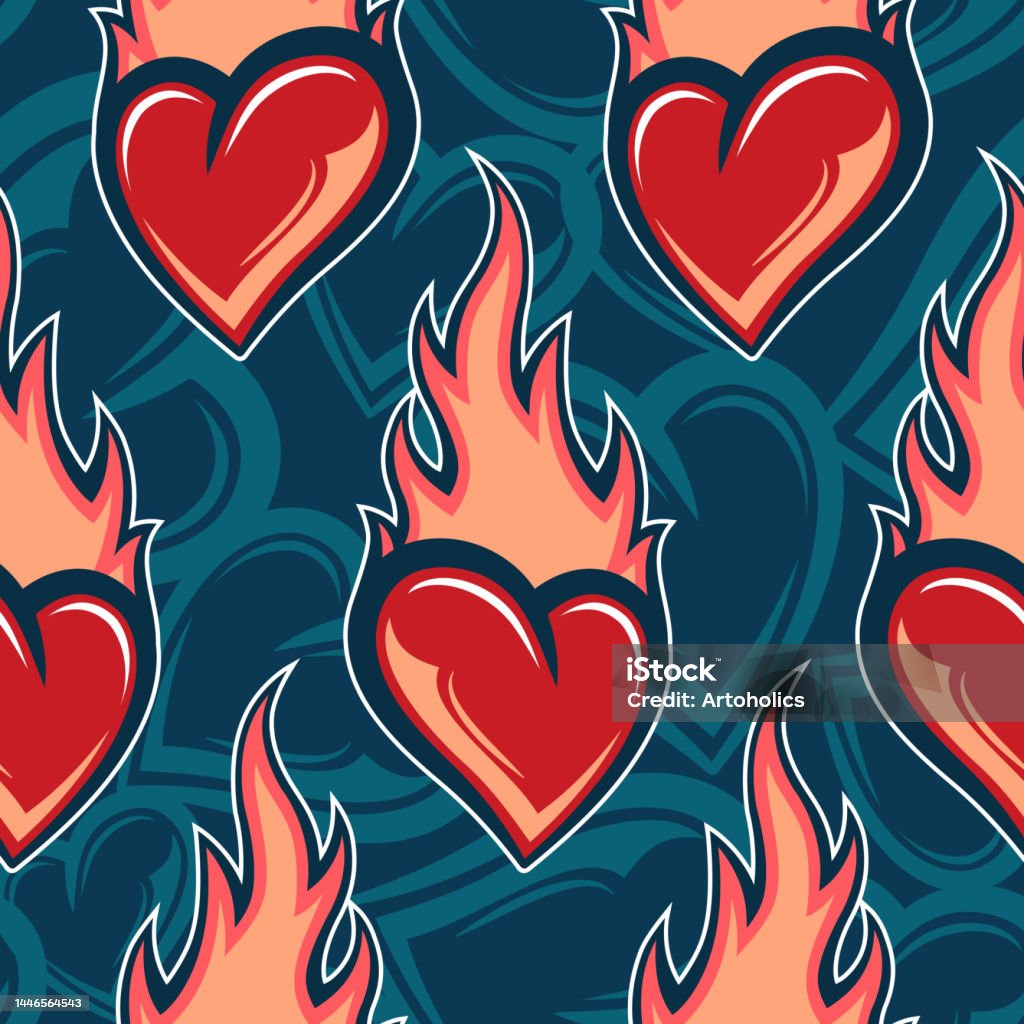 Burning Heart Hình Ảnh Vector Mô Hình Liền Mạch Với Trái Tim Tình ...