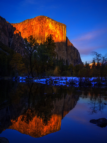 The Merced River flowing through Yosemite Valley, a U-shaped valley