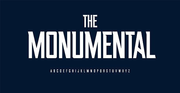 Monumental sport font, high alphabet, condensed bold letters for unique sportswear title and slim slender headline. Grotesk typography with acute angle spike serifs. Vector typeface.