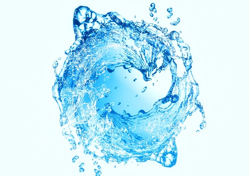 3d illustration combining blue water splash and blue sphere in the concept of science