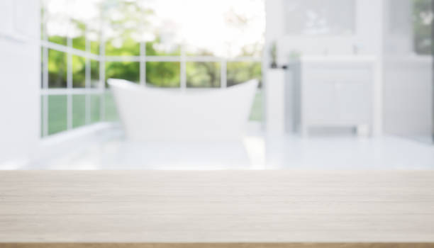 istock 3d rendering of counter with blur bathroom. 1446580853