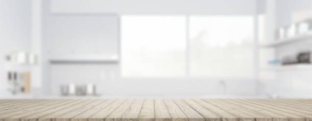 istock 3d rendering of wood counter for product display background. 1446580854