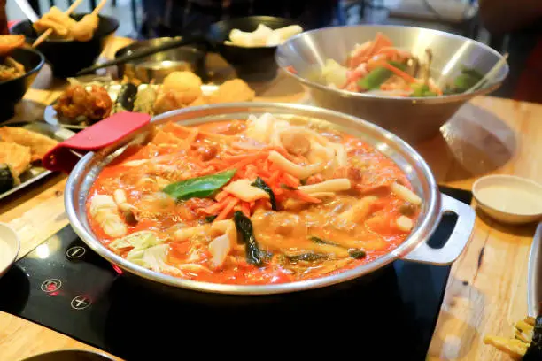 Tokbokki, vegetable or vegetable soup or Korean soup in the pot
