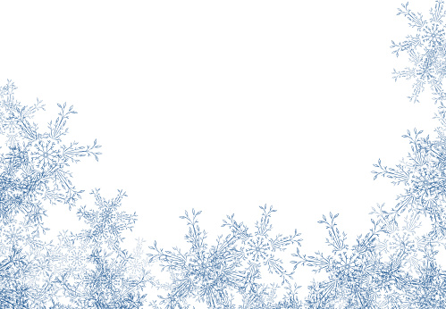 High resolution digitally rendered abstract blue snowflakes background.