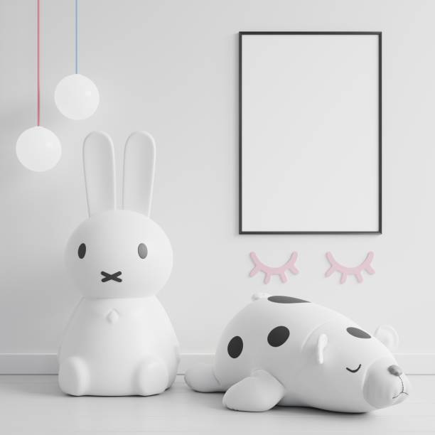 istock Mockup posters in nursery room,posters on empty white color wall. 1446585247