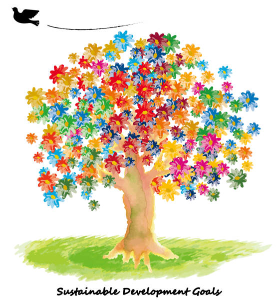 sdgs 17色水彩花と平和の鳩 - グリーン経済 イラスト点のイラスト素材／クリップアート素材／マンガ素材／アイコン素材