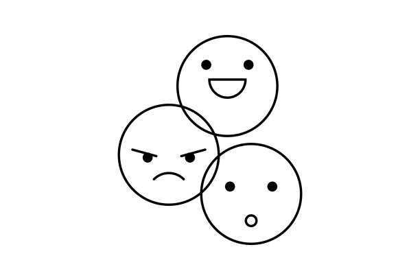 Emoticons basic and essential emotions Vector illustration of a set of three cute emoticons depicting basic human emotions like happiness, anger and uncertainty. Cut out design elements on a transparent background on the vector file great for ideas and concepts about mental wellbeing, online messaging, social media, healthcare, customer engagement and ratings and reviews. positive negative drawing stock illustrations
