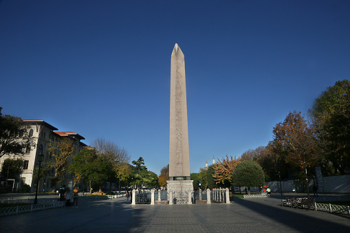 Obelisk on Sultanahmet Hippodrome Square at the Eminonu District in Istanbul, Turkey.