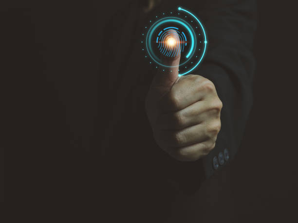 istock Businessman's hand scanning fingerprint 1446599906