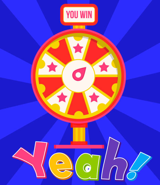 ilustrações de stock, clip art, desenhos animados e ícones de fortune wheel in flat style. game money, winner play luck. vector bright sticker with yeah text - wheel incentive spinning luck