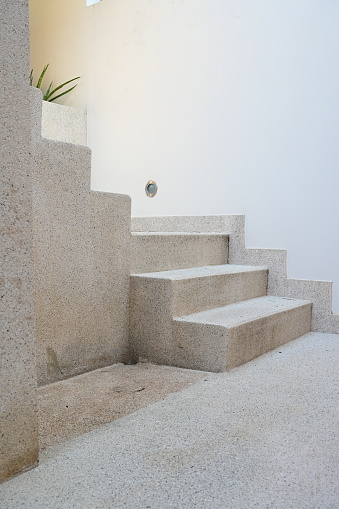 Shot of spiral steps in a building with potted plants