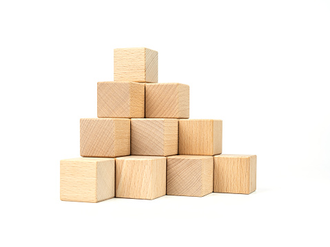 Wood Cube Block Construction on White Background