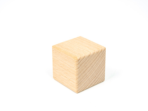 Wood Block Cube on White Background
