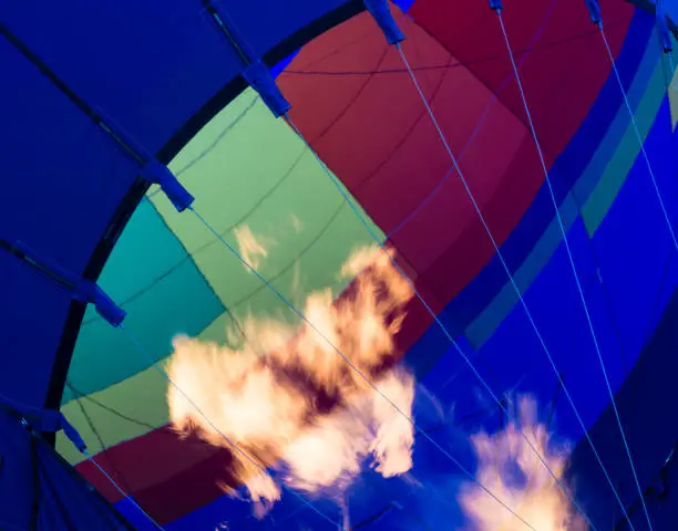 Fire burning in hot air balloon at Winthrop Balloon Festival, Washington state