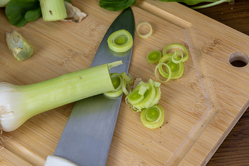 Close-up shot of chopped spring onion