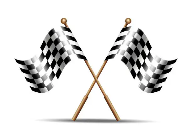 Vector illustration of The concept of movement speed and victory in a realistic style. Checkered start and finish flags on an isolated white background.