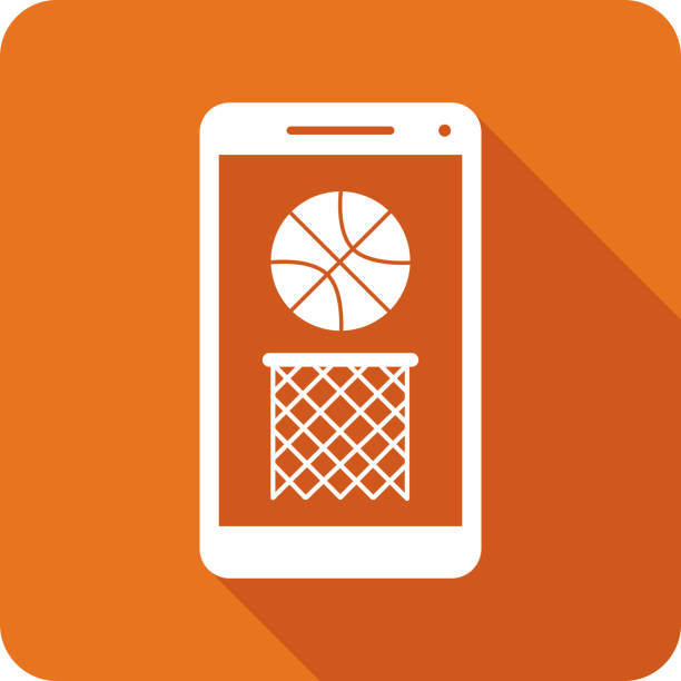 illustrazioni stock, clip art, cartoni animati e icone di tendenza di basket in hoop smartphone icona silhouette - basketball slam dunk basketball hoop sport