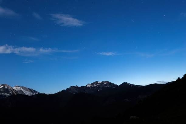 istock Silhouette of mountains under blue bright sky 1446617381