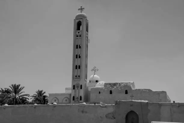 Photo of Grayscale of the famous Monastery of Saint Pishoy in Wadi El Natrun in Egypt