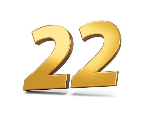 istock 3D rendered golden number 22 isolated on white background 1446622810