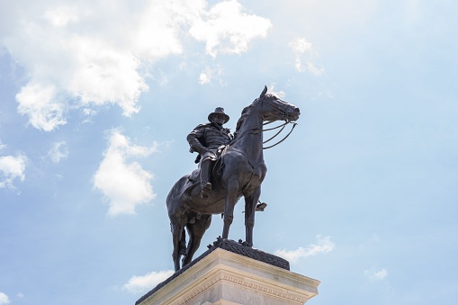 Washington DC, United States – June 14, 2022: A photo of clouds over the Ulysses S. Grant Memorial outside the U.S. Capitol building in Washington D.C.