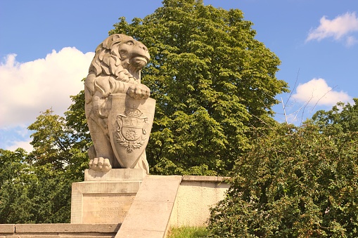 Lublin, Poland – July 14, 2022: A lion statue \