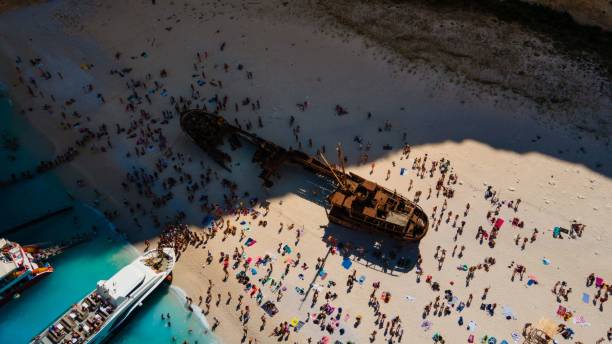 istock Aerial view of a crowded seashore 1446629905
