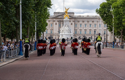 London, United Kingdom – July 02, 2022: The royal guard marching at the Buckingham Palace