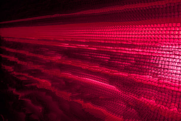 Colorful technology design wallpaper on toning Viva Magenta. Creative composition with cells lines in row on wall composition, abstract background. Trendy design of 2023