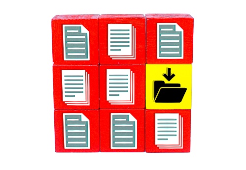 colored cubes with icons save files and files. the concept of data storage or files. Technology Concept