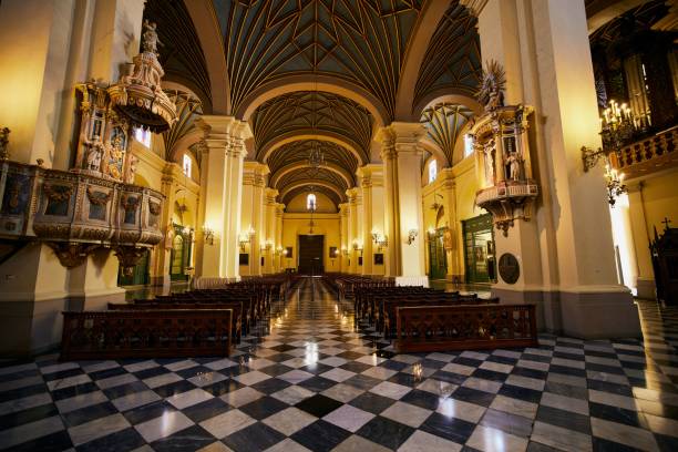 istock Interior of a church with chairs in Lima, Peru 1446631096