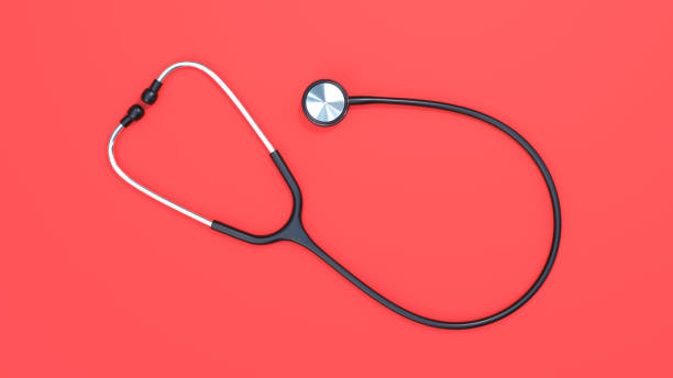 istock Doctors stethoscope of red background 3d rendering 1446633883