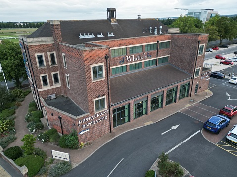 Doncaster, United Kingdom – August 25, 2022: An aerial view of the Whitby's Fish & Chips building in a daylight