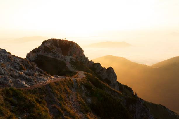 istock Beautiful cloudy sunrise over the mountains 1446637470