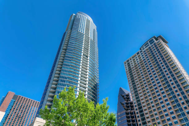istock Luxurious apartments towering against clear blue sky in downtown Austin Texas 1446637505