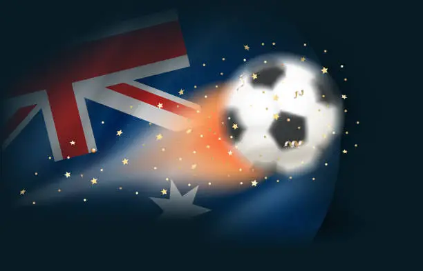 Vector illustration of Flying soccer ball with flag of Australia. 3d vector illustration