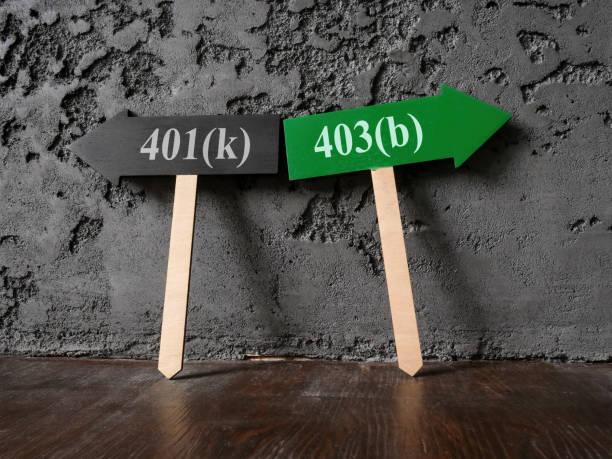 istock Arrows with inscriptions 401k and 403b. Retirement plan concept. 1446639525