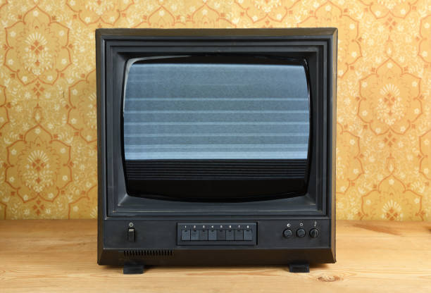 istock Old TV with clutter on screen, vintage design in 80s and 90s style. 1446642697