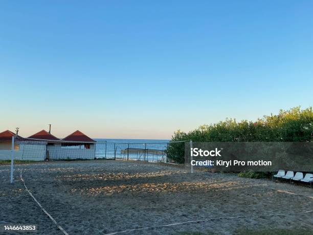 Volleyball Court And Beach On Vacation In A Heavenly Warm Eastern Tropical Country Resort Stock Photo - Download Image Now