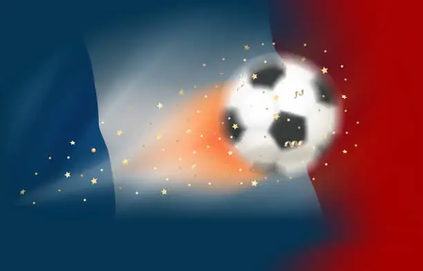 Vector illustration of Flying soccer ball with flag of France. 3d vector illustration