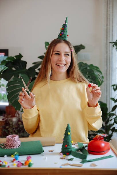 istock Creative diy hobby. Handmade craft christmas decoration, christmas tree 1446645454