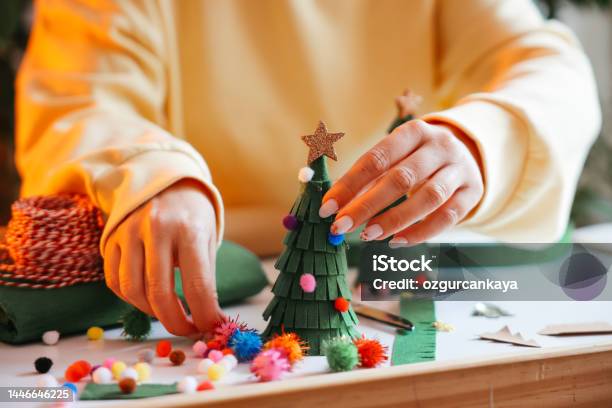Woman Wrapping Christmas Gifts Stock Photo - Download Image Now - Homemade, Christmas Ornament, Gift