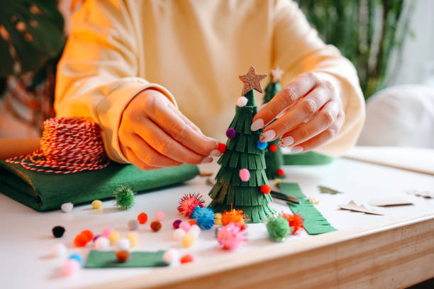 istock Creative diy hobby. Handmade craft christmas decoration, christmas tree 1446646296