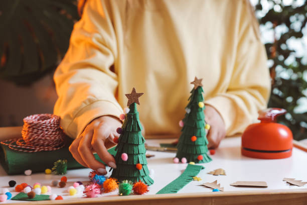 istock Creative diy hobby. Handmade craft christmas decoration, christmas tree 1446646307